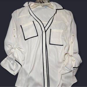 Express Ivory Button Down Shirt with Black Piping